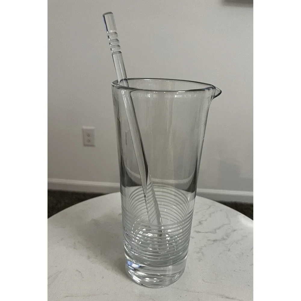 Crystal Cocktail Mixer Pitcher Stir Rod Mixology Barware MCM Style Martini Drink